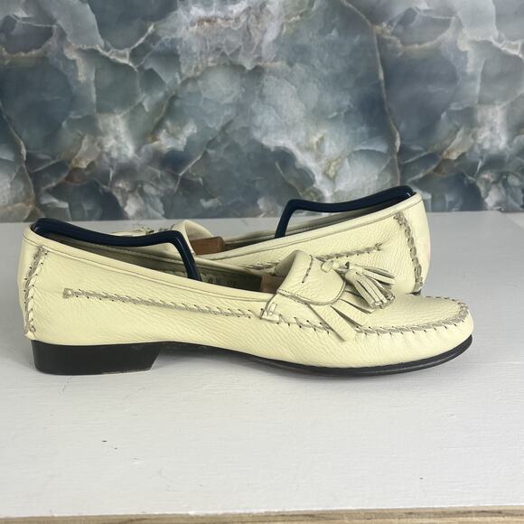 Bragano Mocassin Loafers Men\'s 8.5M Cream Leather Tassel Made in Italy main image 4